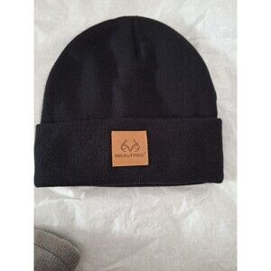 Mens‎ Real Tree Beanie Winter Hat, Leather Patch Black Hunting Fishing